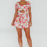 Whimsical Cut-out Bodice Romper Floral Pink
