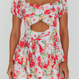 Whimsical Cut-out Bodice Romper Floral Pink