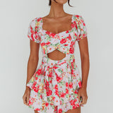Whimsical Cut-out Bodice Romper Floral Pink