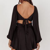Miraya Balloon Sleeve Twist Mini Dress Black