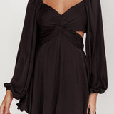 Miraya Balloon Sleeve Twist Mini Dress Black
