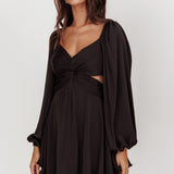 Miraya Balloon Sleeve Twist Mini Dress Black