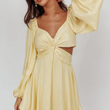 Miraya Balloon Sleeve Twist Mini Dress Butter