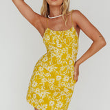 Inana Tied Back Mini Dress Floral Yellow