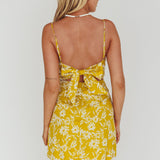 Inana Tied Back Mini Dress Floral Yellow