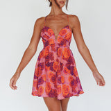 Le Jardins A-Line Mini Dress Roses Red