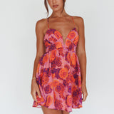 Le Jardins A-Line Mini Dress Roses Red