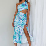 Cameron Cut-Out Midi Dress Floral Green/Blue