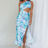 Cameron Cut-Out Midi Dress Floral Green/Blue
