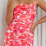 Klara Thigh Split Midi Dress Print Red