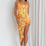 Klara Thigh Split Midi Dress Print Yellow