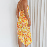 Klara Thigh Split Midi Dress Print Yellow