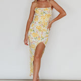 Klara Thigh Split Midi Dress Floral Yellow