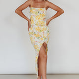 Klara Thigh Split Midi Dress Floral Yellow