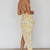 Klara Thigh Split Midi Dress Floral Yellow