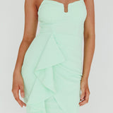 Sweet Embrace Structured Bodice Ruffle Dress Mint