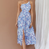 Destination Open Back Midi Dress Floral Blue