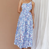 Destination Open Back Midi Dress Floral Blue
