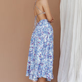 Destination Open Back Midi Dress Floral Blue