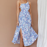 Destination Open Back Midi Dress Floral Blue