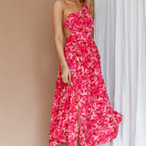 Destination Open Back Midi Dress Floral Pink