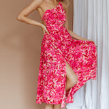 Destination Open Back Midi Dress Floral Pink