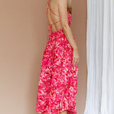 Destination Open Back Midi Dress Floral Pink