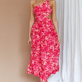 Destination Open Back Midi Dress Floral Pink