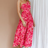 Destination Open Back Midi Dress Floral Pink