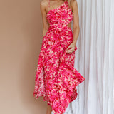 Destination Open Back Midi Dress Floral Pink