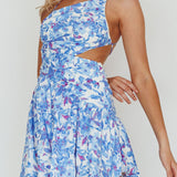 Destination Open Back Mini Dress Floral Blue