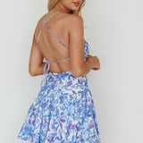 Destination Open Back Mini Dress Floral Blue