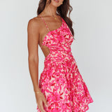 Destination Open Back Mini Dress Floral Pink