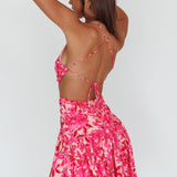 Destination Open Back Mini Dress Floral Pink