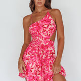 Destination Open Back Mini Dress Floral Pink