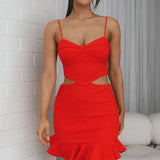 Stop The Press Cut-Out Waist Mini Dress Red