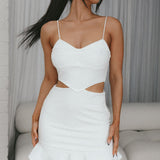 Stop The Press Cut-Out Waist Mini Dress White