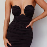 Roma U-Neckline Ruched Mini Dress Black