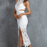 Fiorentina Lace Overlay Midi Dress White