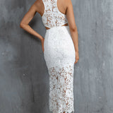Fiorentina Lace Overlay Midi Dress White