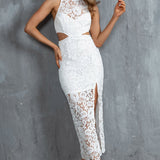 Fiorentina Lace Overlay Midi Dress White