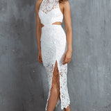 Fiorentina Lace Overlay Midi Dress White