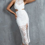 Fiorentina Lace Overlay Midi Dress White