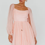 Fairytale Dream Pleat Neckline Mini Dress Sparkle Pink