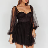 Fairytale Dream Sheer Sleeve Mini Dress Black