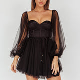 Fairytale Dream Sheer Sleeve Mini Dress Black