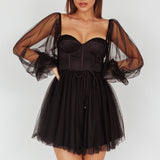 Fairytale Dream Sheer Sleeve Mini Dress Black