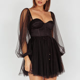 Fairytale Dream Sheer Sleeve Mini Dress Black
