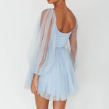 Fairytale Dream Sheer Sleeve Mini Dress Blue