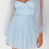 Fairytale Dream Sheer Sleeve Mini Dress Blue